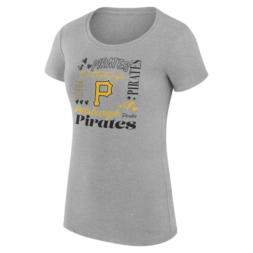 Heather Gray Pittsburgh Pirates G-III 4Her by Carl Banks Women's Super-Slim Fit Lightweight Collage Team Graphic Crew Neck T-Shirt