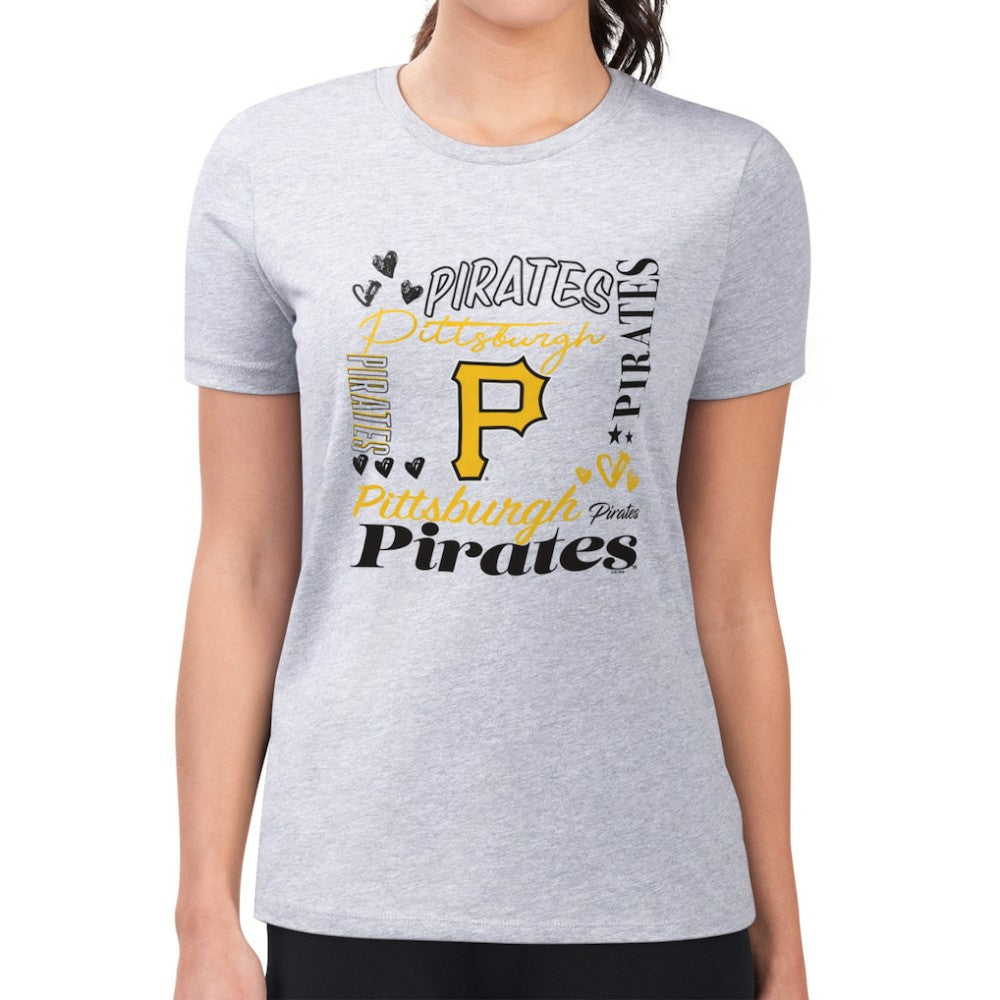 Heather Gray Pittsburgh Pirates G-III 4Her by Carl Banks Women's Super-Slim Fit Lightweight Collage Team Graphic Crew Neck T-Shirt