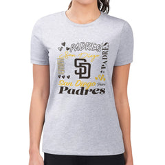 Heather Gray San Diego Padres G-III 4Her by Carl Banks Women's Super-Slim Fit Lightweight Collage Team Graphic Crew Neck T-Shirt