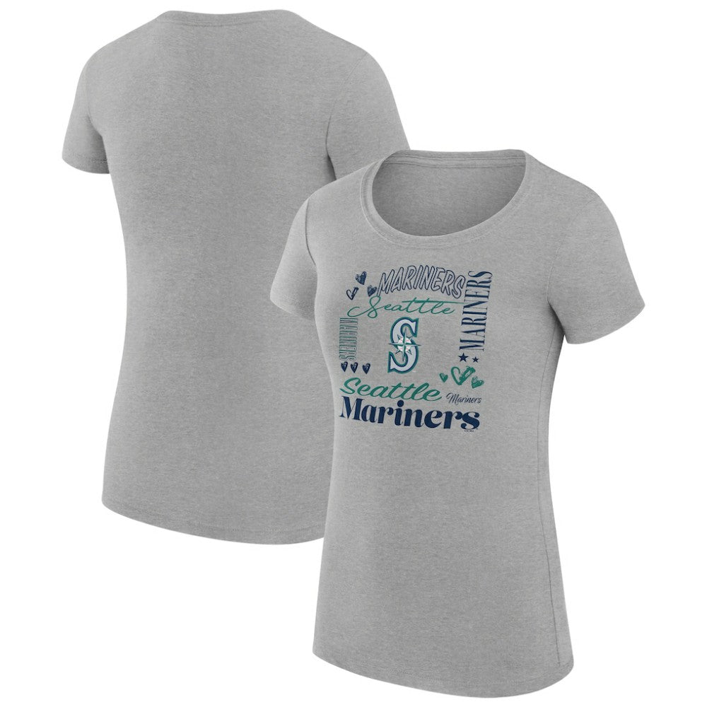 Heather Gray Seattle Mariners G-III 4Her by Carl Banks Women's Super-Slim Fit Lightweight Collage Team Graphic Crew Neck T-Shirt