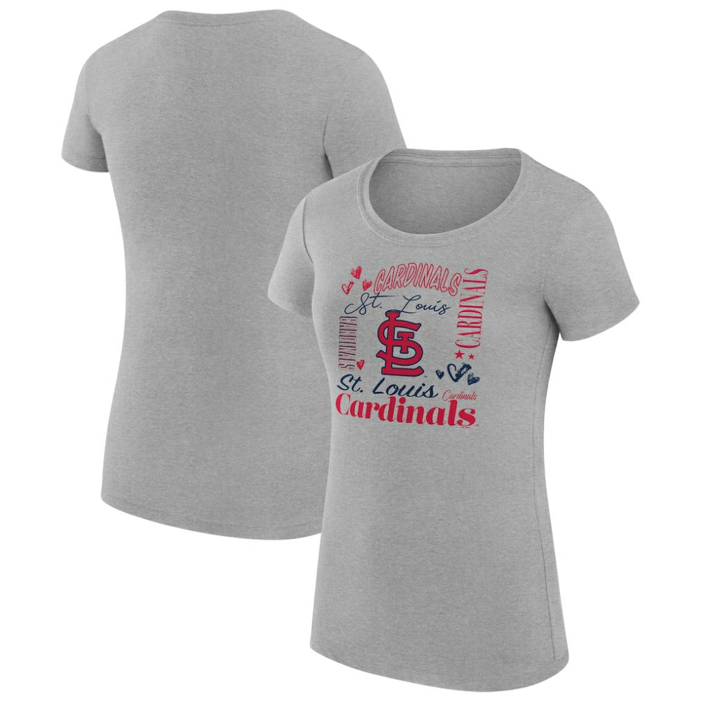 Heather Gray St. Louis Cardinals G-III 4Her by Carl Banks Women's Super-Slim Fit Lightweight Collage Team Graphic Crew Neck T-Shirt