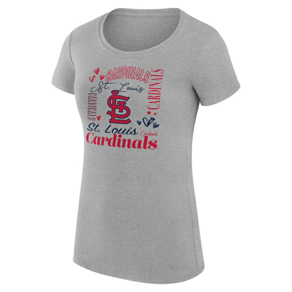 Heather Gray St. Louis Cardinals G-III 4Her by Carl Banks Women's Super-Slim Fit Lightweight Collage Team Graphic Crew Neck T-Shirt