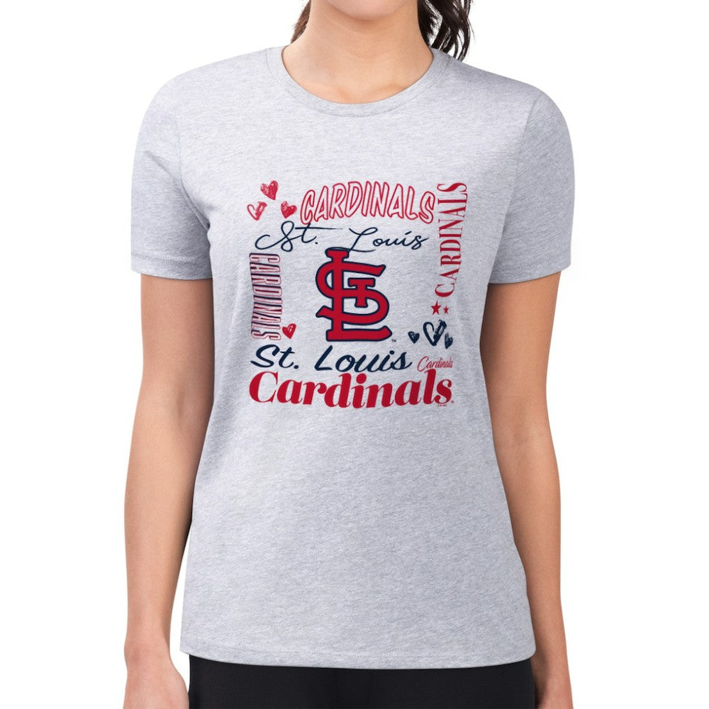 Heather Gray St. Louis Cardinals G-III 4Her by Carl Banks Women's Super-Slim Fit Lightweight Collage Team Graphic Crew Neck T-Shirt