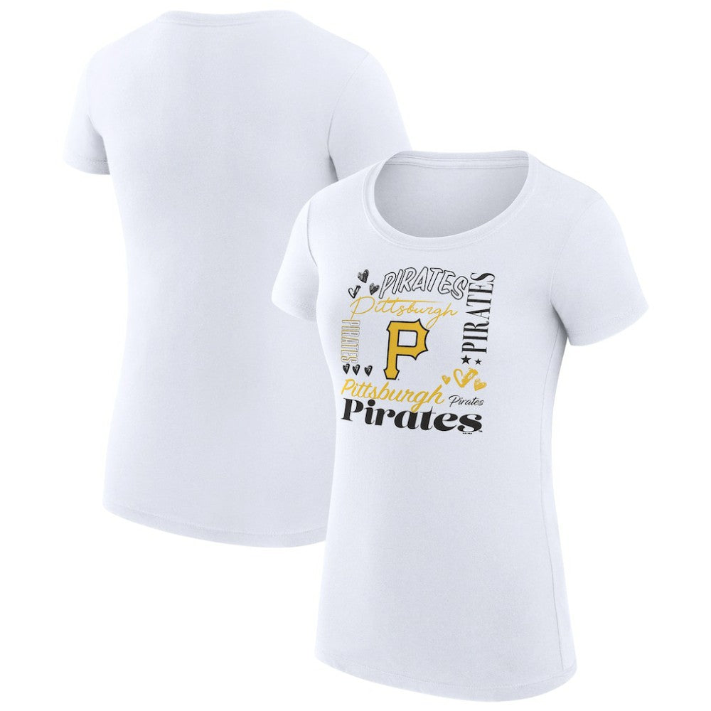 White Pittsburgh Pirates G-III 4Her by Carl Banks Women's Super-Slim Fit Lightweight Collage Team Graphic Crew Neck T-Shirt