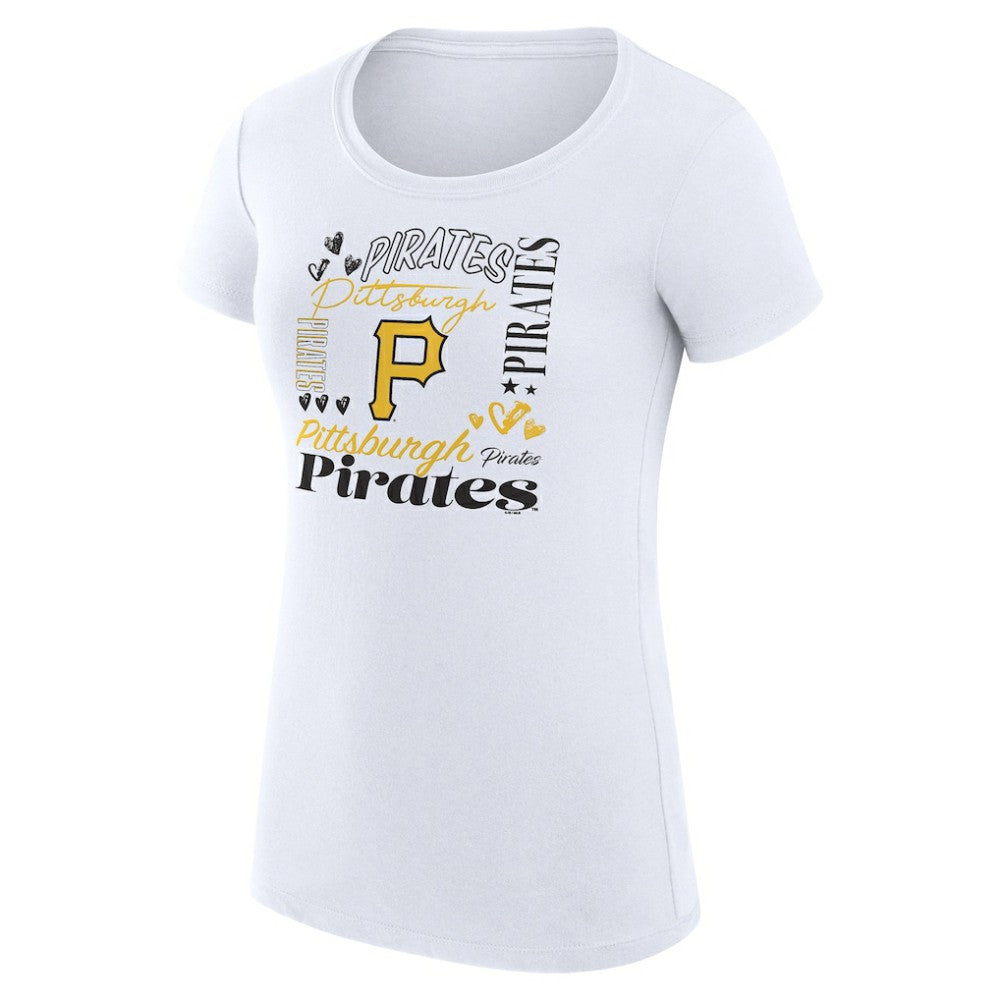 White Pittsburgh Pirates G-III 4Her by Carl Banks Women's Super-Slim Fit Lightweight Collage Team Graphic Crew Neck T-Shirt