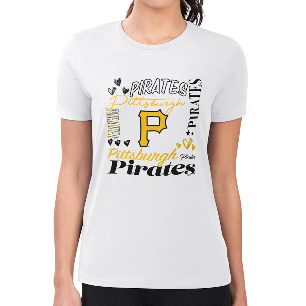 White Pittsburgh Pirates G-III 4Her by Carl Banks Women's Super-Slim Fit Lightweight Collage Team Graphic Crew Neck T-Shirt