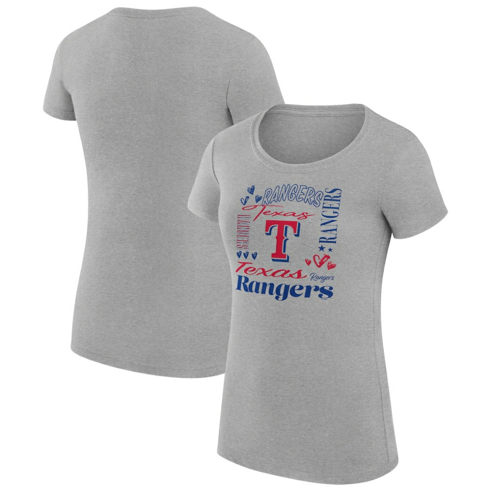 Heather Gray Texas Rangers G-III 4Her by Carl Banks Women's Super-Slim Fit Lightweight Collage Team Graphic Crew Neck T-Shirt