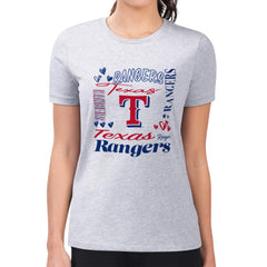 Heather Gray Texas Rangers G-III 4Her by Carl Banks Women's Super-Slim Fit Lightweight Collage Team Graphic Crew Neck T-Shirt