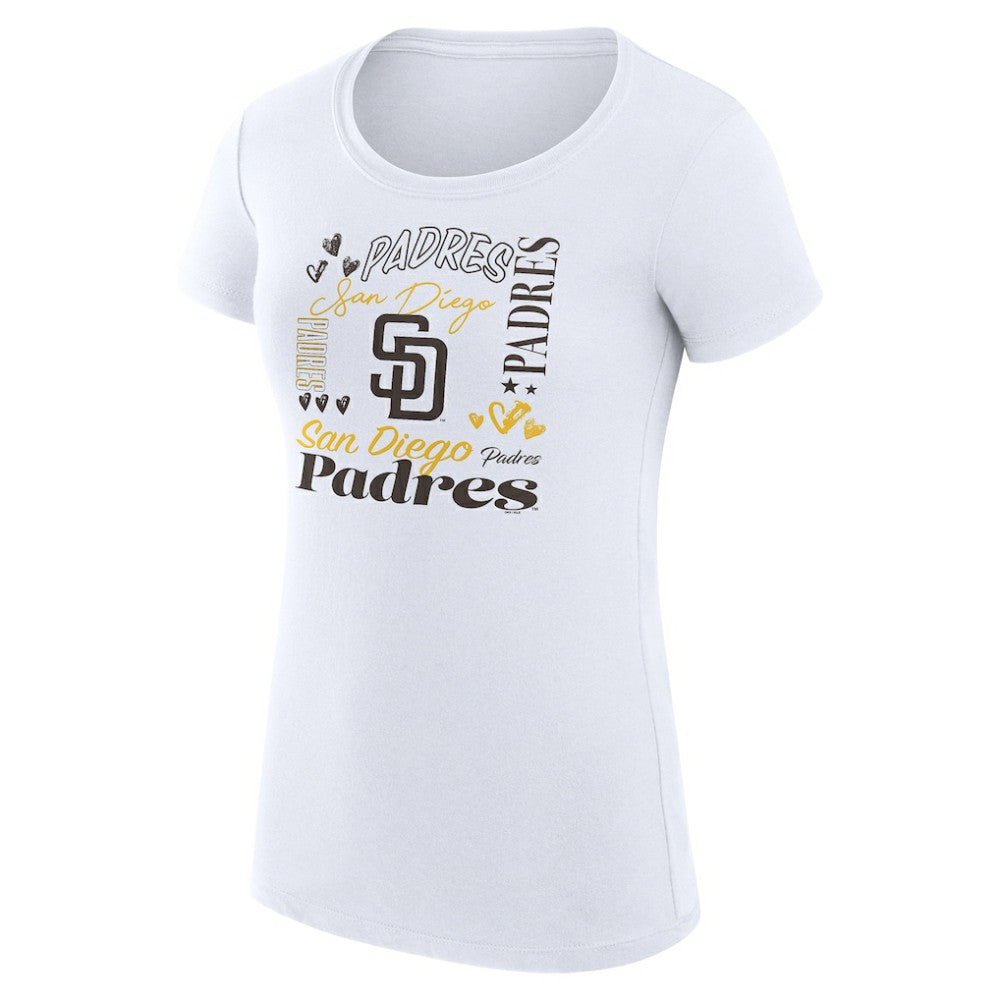 White San Diego Padres G-III 4Her by Carl Banks Women's Super-Slim Fit Lightweight Collage Team Graphic Crew Neck T-Shirt