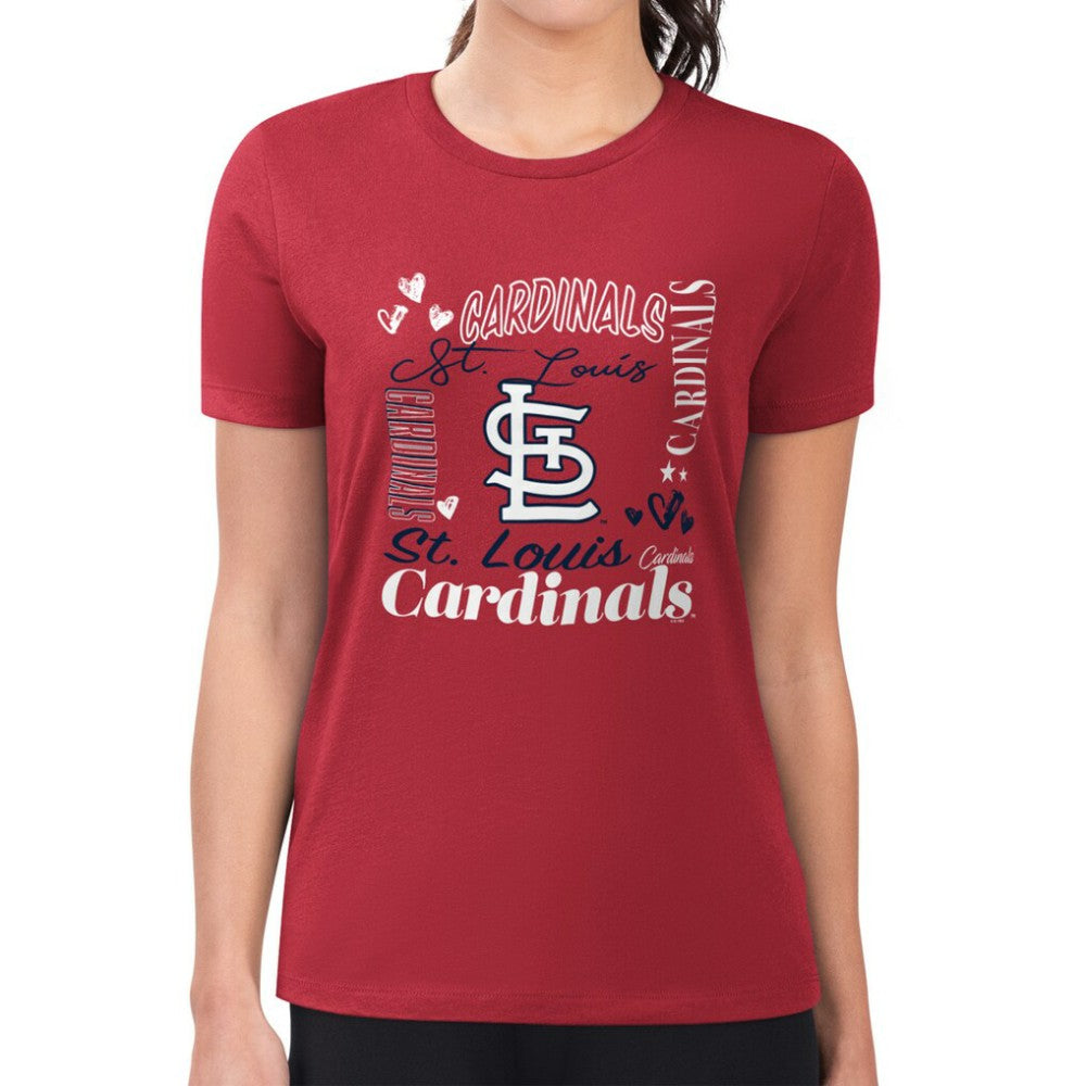 Red St. Louis Cardinals G-III 4Her by Carl Banks Women's Super-Slim Fit Lightweight Collage Team Graphic Crew Neck T-Shirt