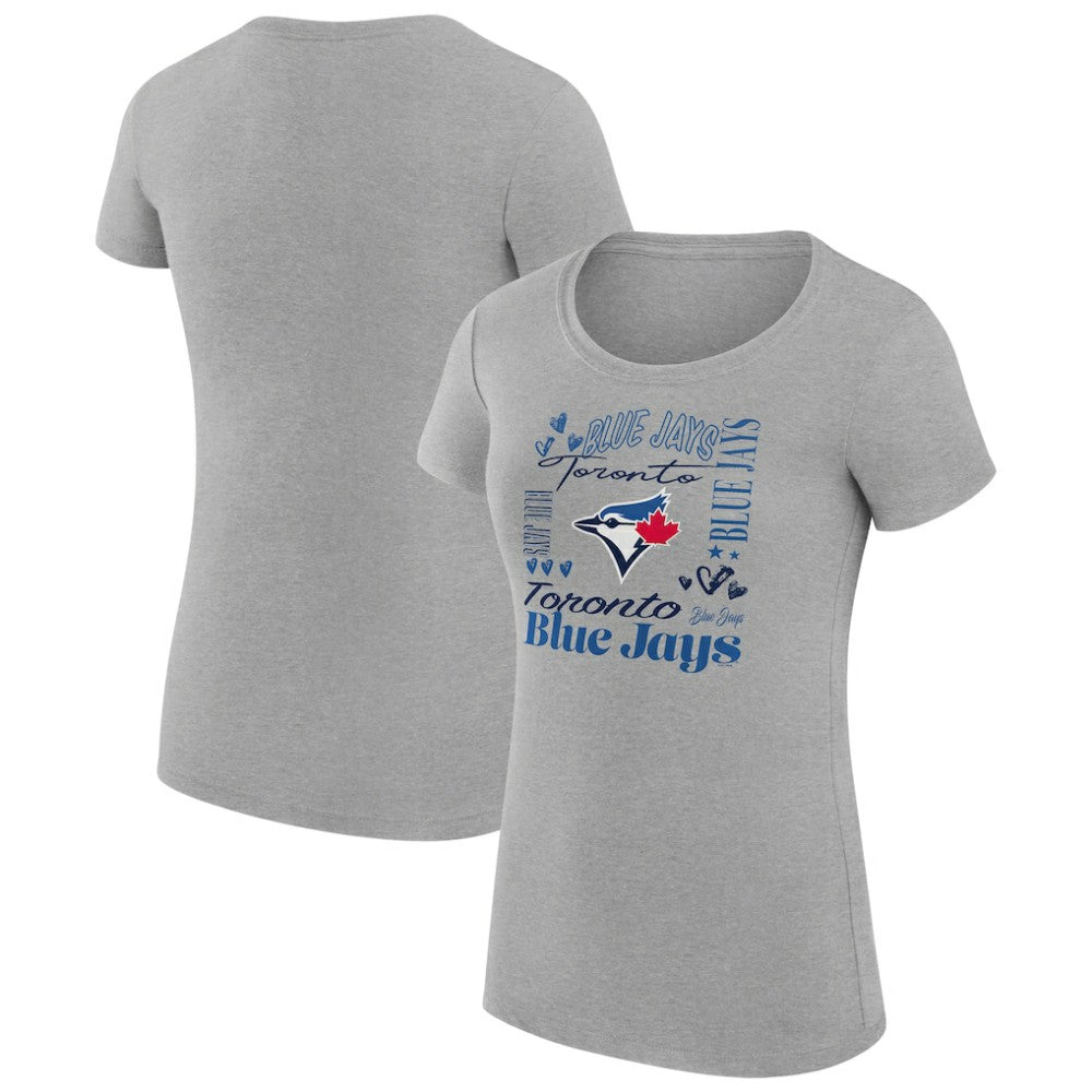 Heather Gray Toronto Blue Jays G-III 4Her by Carl Banks Women's Super-Slim Fit Lightweight Collage Team Graphic Crew Neck T-Shirt