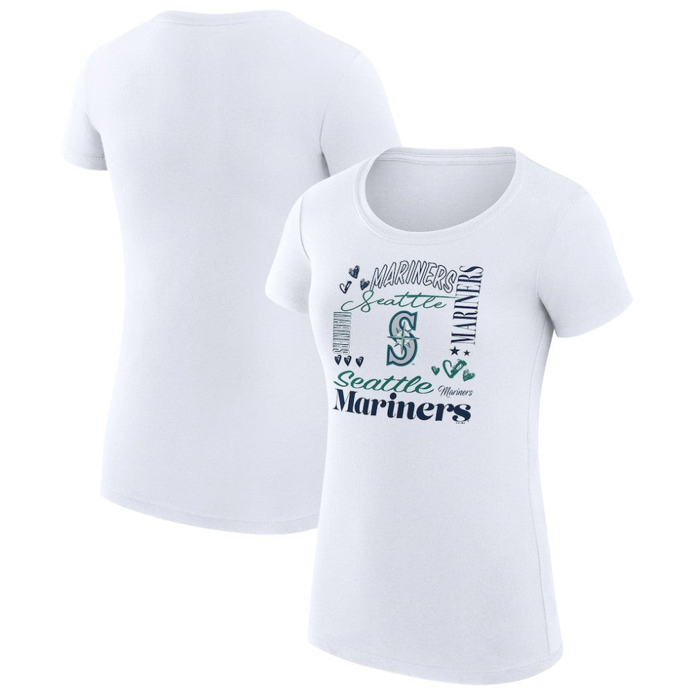 White Seattle Mariners G-III 4Her by Carl Banks Women's Super-Slim Fit Lightweight Collage Team Graphic Crew Neck T-Shirt