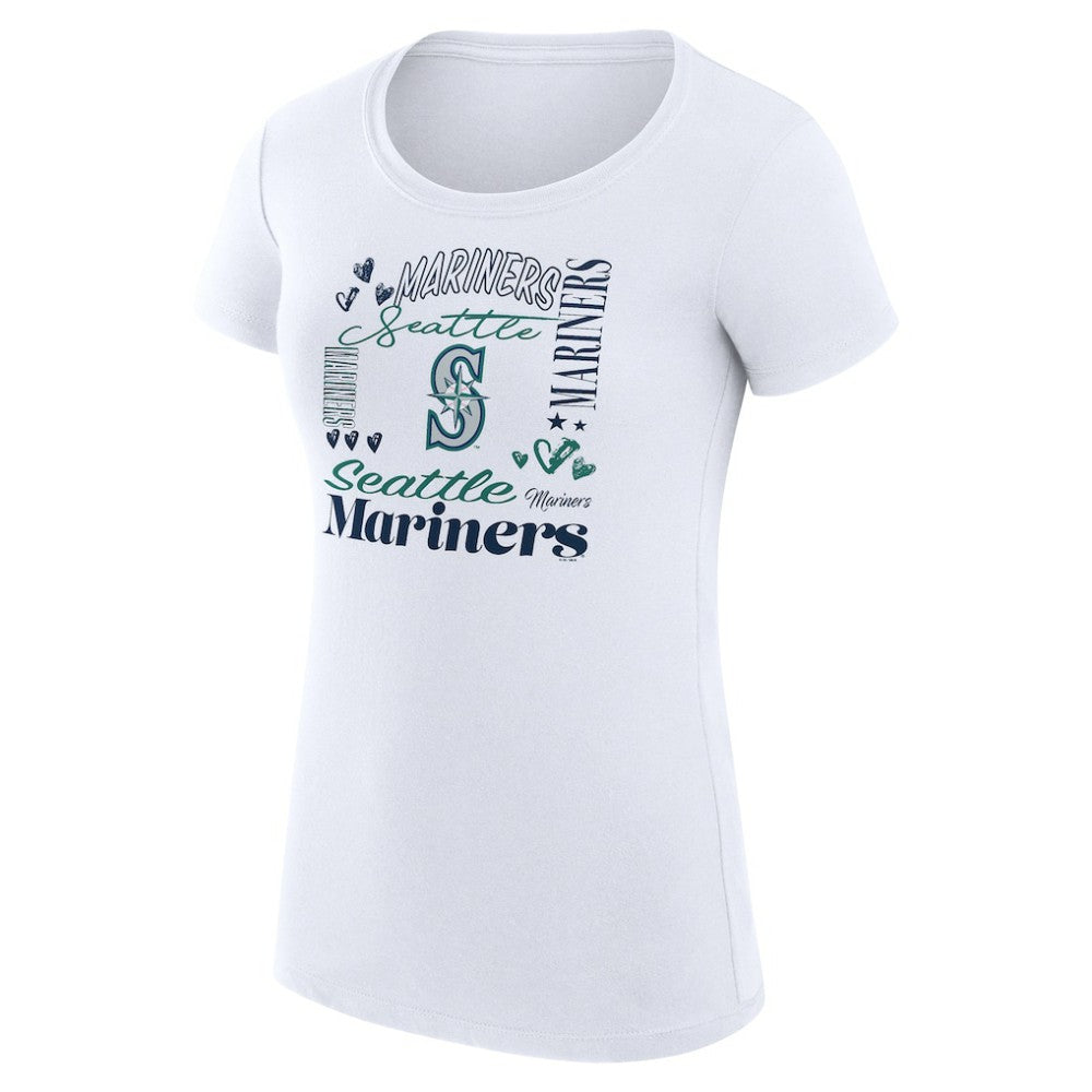 White Seattle Mariners G-III 4Her by Carl Banks Women's Super-Slim Fit Lightweight Collage Team Graphic Crew Neck T-Shirt