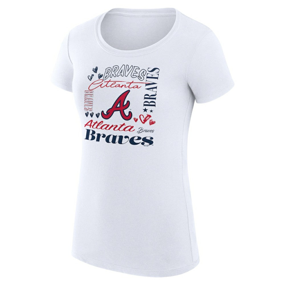 White Atlanta Braves G-III 4Her by Carl Banks Women's Super-Slim Fit Lightweight Collage Team Graphic Crew Neck T-Shirt