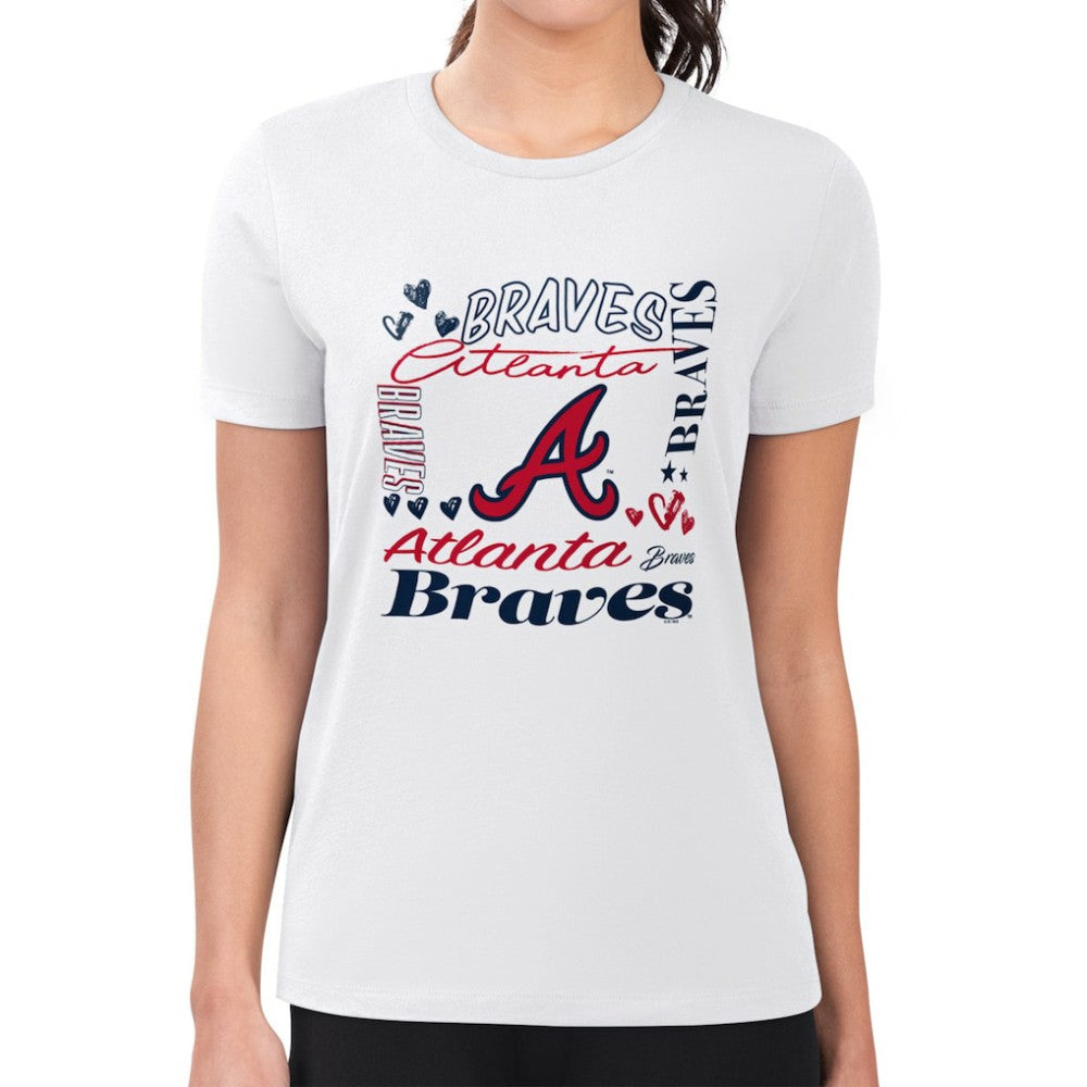White Atlanta Braves G-III 4Her by Carl Banks Women's Super-Slim Fit Lightweight Collage Team Graphic Crew Neck T-Shirt