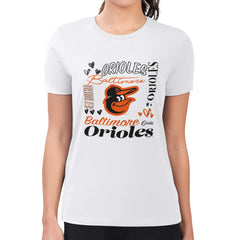 White Baltimore Orioles G-III 4Her by Carl Banks Women's Super-Slim Fit Lightweight Collage Team Graphic Crew Neck T-Shirt