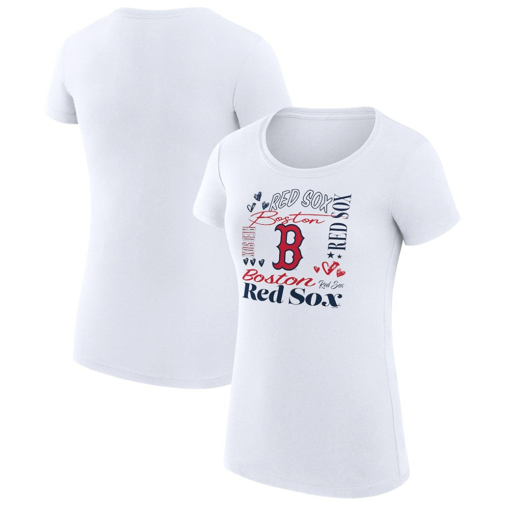 White Boston Red Sox G-III 4Her by Carl Banks Women's Super-Slim Fit Lightweight Collage Team Graphic Crew Neck T-Shirt
