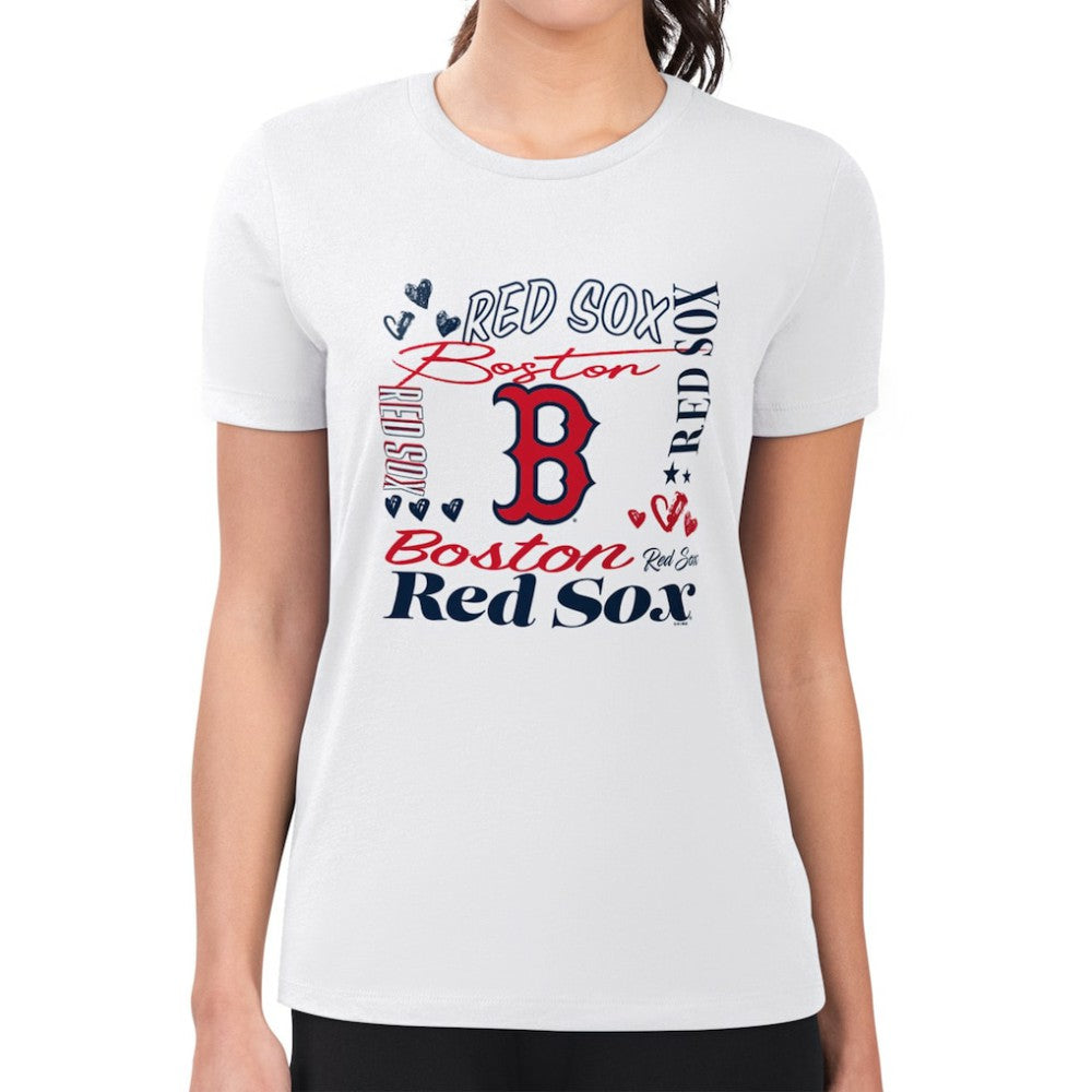 White Boston Red Sox G-III 4Her by Carl Banks Women's Super-Slim Fit Lightweight Collage Team Graphic Crew Neck T-Shirt