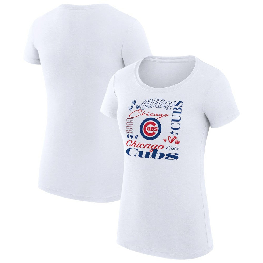 White Chicago Cubs G-III 4Her by Carl Banks Women's Super-Slim Fit Lightweight Collage Team Graphic Crew Neck T-Shirt