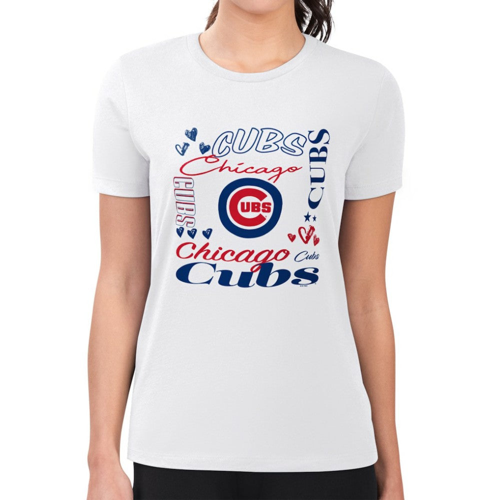 White Chicago Cubs G-III 4Her by Carl Banks Women's Super-Slim Fit Lightweight Collage Team Graphic Crew Neck T-Shirt