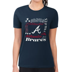 Navy Atlanta Braves G-III 4Her by Carl Banks Women's Super-Slim Fit Lightweight Collage Team Graphic Crew Neck T-Shirt