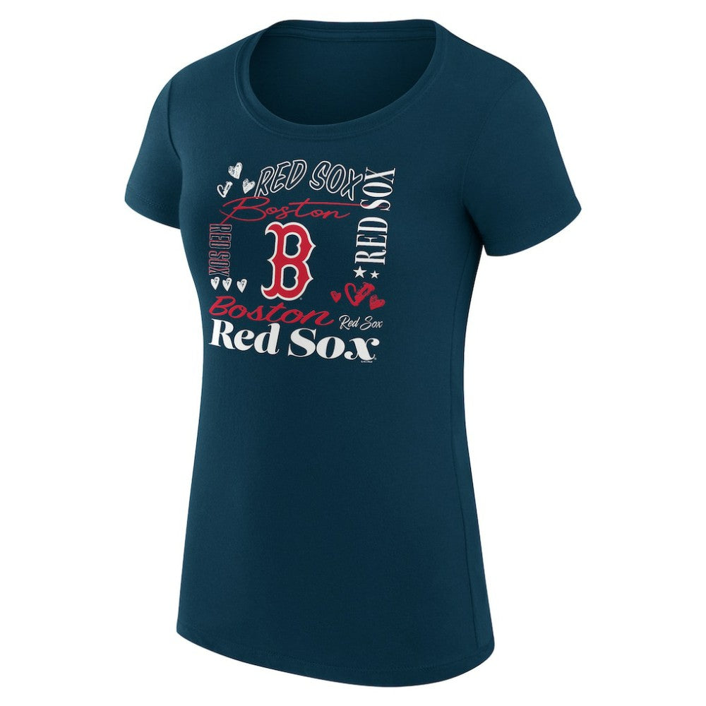 Navy Boston Red Sox G-III 4Her by Carl Banks Women's Super-Slim Fit Lightweight Collage Team Graphic Crew Neck T-Shirt