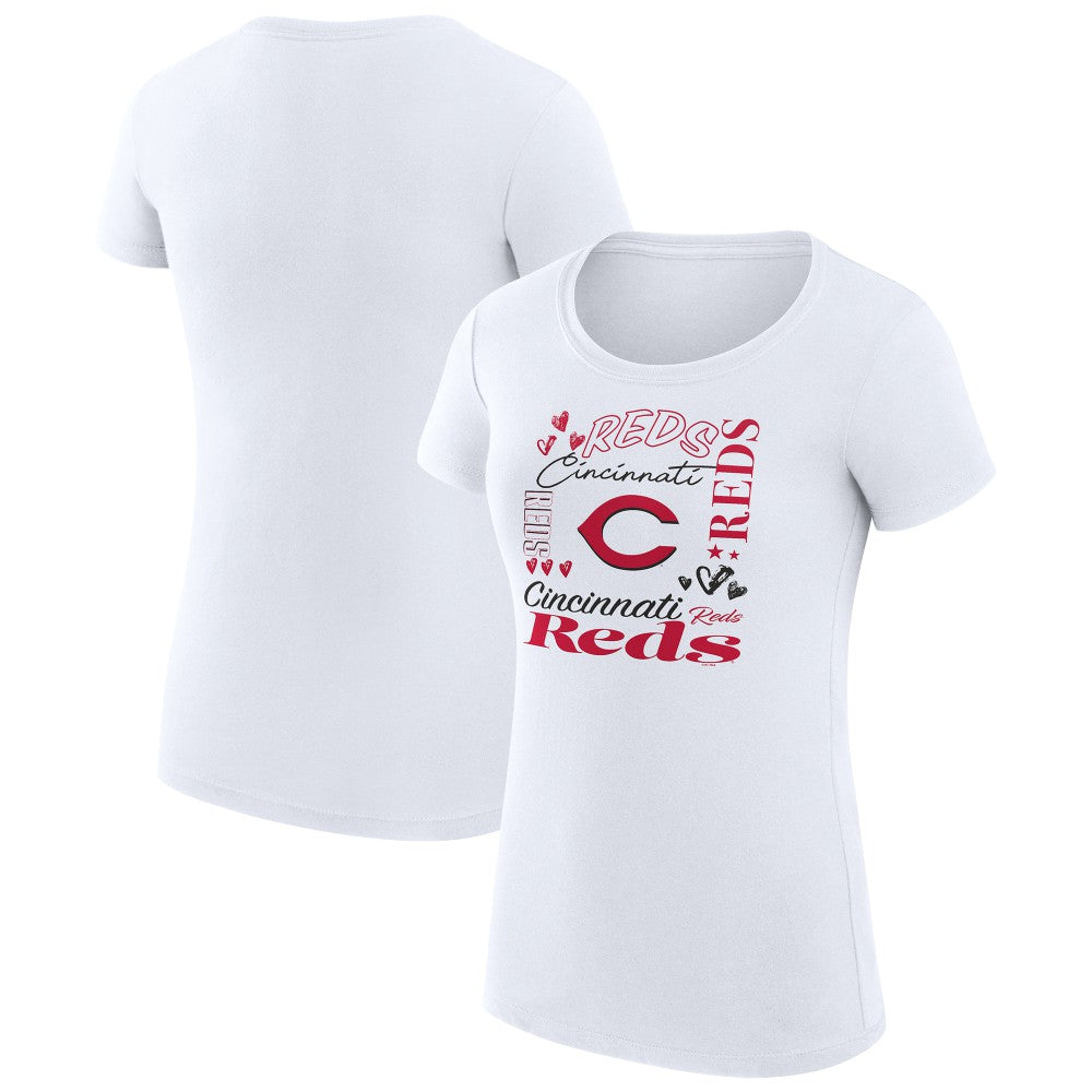 White Cincinnati Reds G-III 4Her by Carl Banks Women's Super-Slim Fit Lightweight Collage Team Graphic Crew Neck T-Shirt