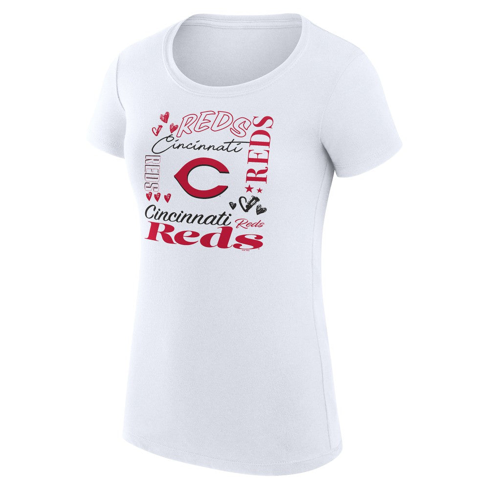 White Cincinnati Reds G-III 4Her by Carl Banks Women's Super-Slim Fit Lightweight Collage Team Graphic Crew Neck T-Shirt
