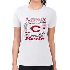 White Cincinnati Reds G-III 4Her by Carl Banks Women's Super-Slim Fit Lightweight Collage Team Graphic Crew Neck T-Shirt