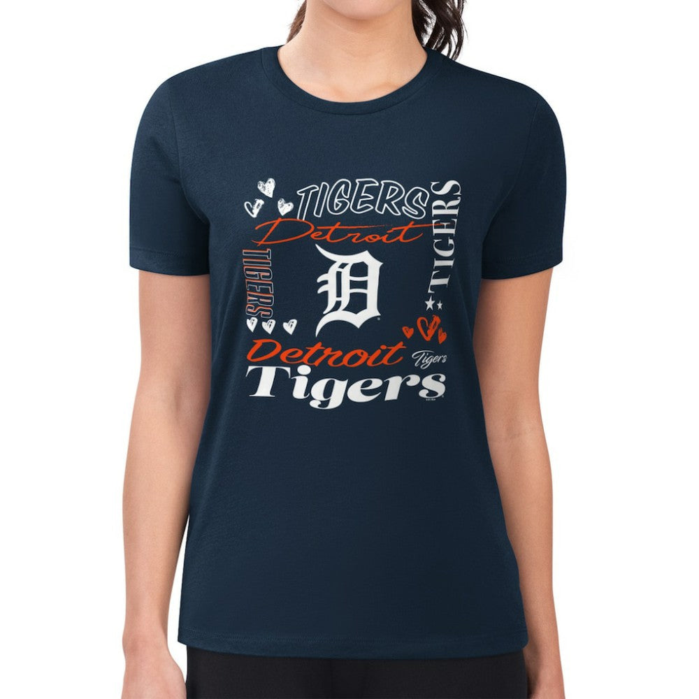 Navy Detroit Tigers G-III 4Her by Carl Banks Women's Super-Slim Fit Lightweight Collage Team Graphic Crew Neck T-Shirt