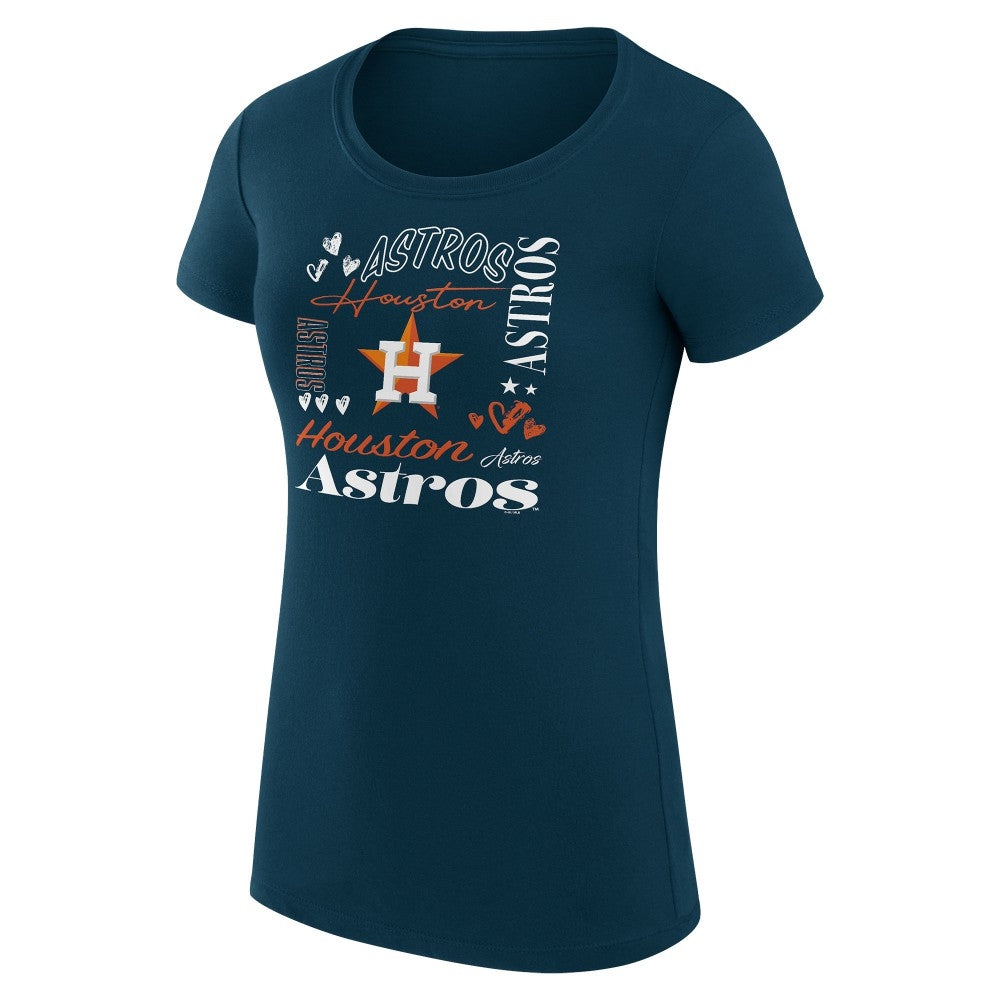 Navy Houston Astros G-III 4Her by Carl Banks Women's Super-Slim Fit Lightweight Collage Team Graphic Crew Neck T-Shirt