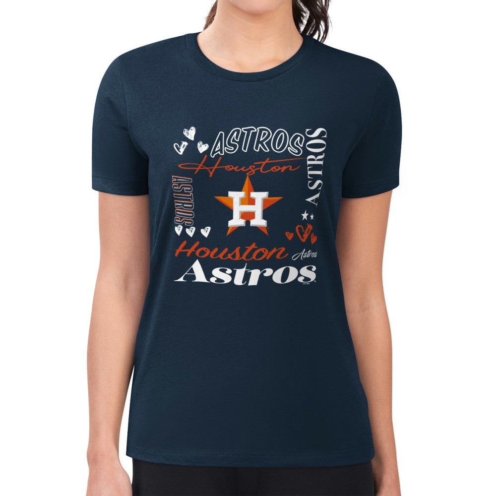 Navy Houston Astros G-III 4Her by Carl Banks Women's Super-Slim Fit Lightweight Collage Team Graphic Crew Neck T-Shirt