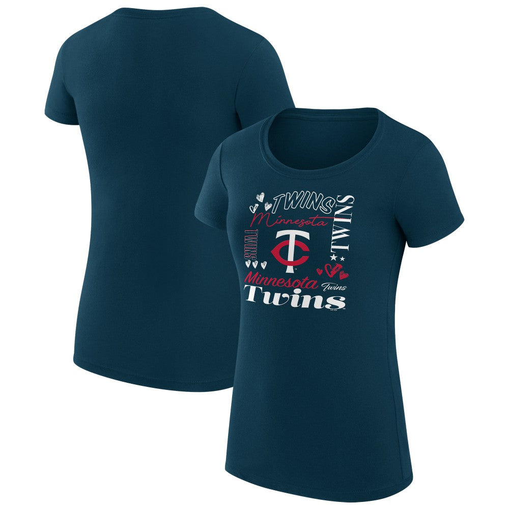 Navy Minnesota Twins G-III 4Her by Carl Banks Women's Super-Slim Fit Lightweight Collage Team Graphic Crew Neck T-Shirt
