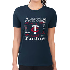 Navy Minnesota Twins G-III 4Her by Carl Banks Women's Super-Slim Fit Lightweight Collage Team Graphic Crew Neck T-Shirt