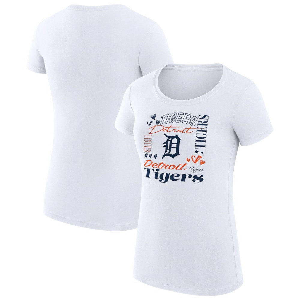 White Detroit Tigers G-III 4Her by Carl Banks Women's Super-Slim Fit Lightweight Collage Team Graphic Crew Neck T-Shirt