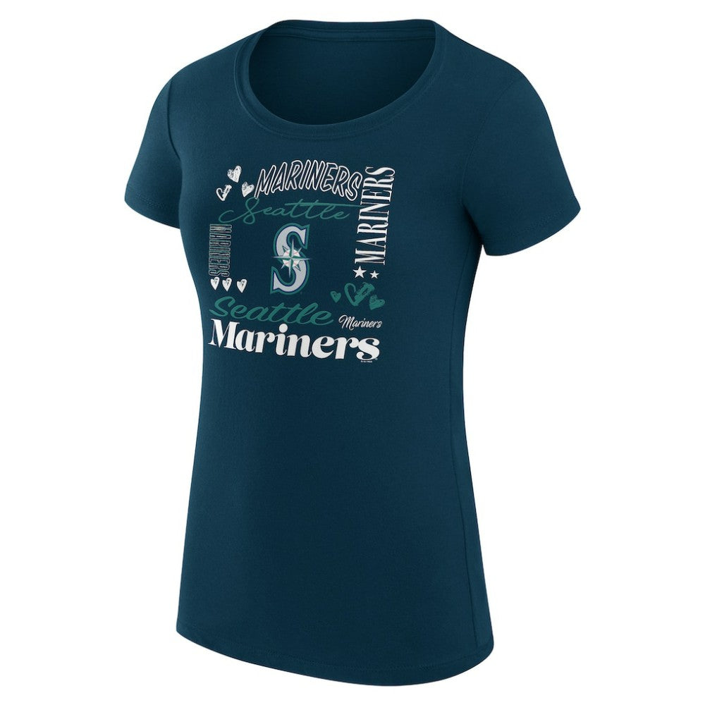 Navy Seattle Mariners G-III 4Her by Carl Banks Women's Super-Slim Fit Lightweight Collage Team Graphic Crew Neck T-Shirt