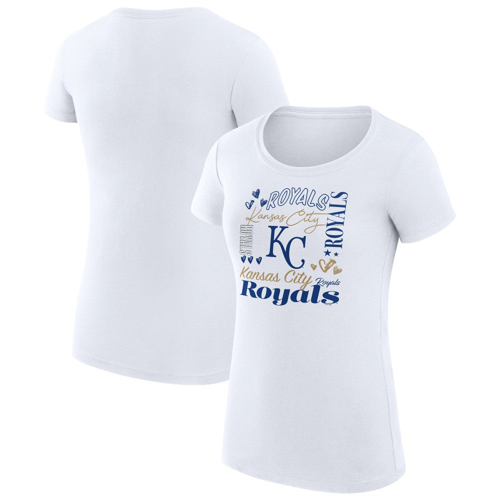 White Kansas City Royals G-III 4Her by Carl Banks Women's Super-Slim Fit Lightweight Collage Team Graphic Crew Neck T-Shirt