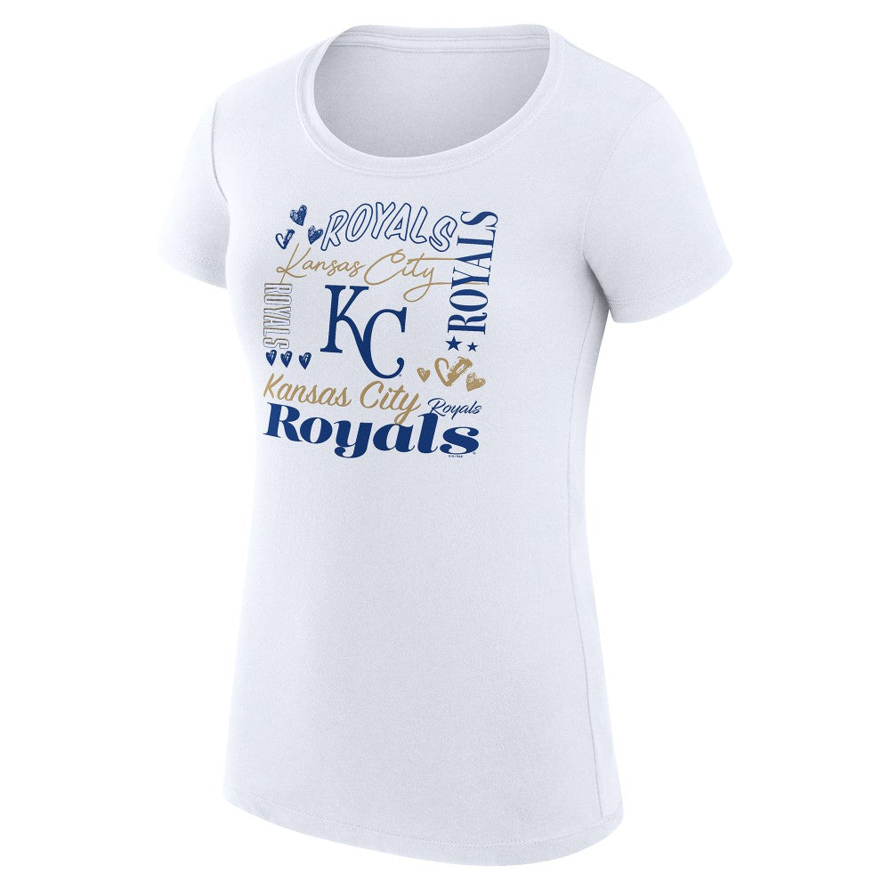 White Kansas City Royals G-III 4Her by Carl Banks Women's Super-Slim Fit Lightweight Collage Team Graphic Crew Neck T-Shirt