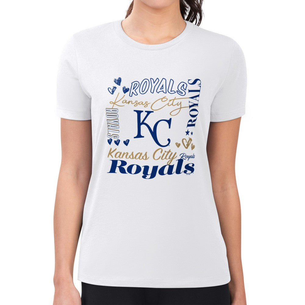 White Kansas City Royals G-III 4Her by Carl Banks Women's Super-Slim Fit Lightweight Collage Team Graphic Crew Neck T-Shirt