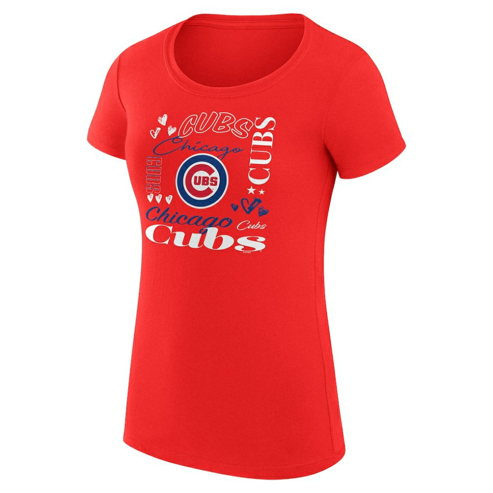 Red Chicago Cubs G-III 4Her by Carl Banks Women's Super-Slim Fit Lightweight Collage Team Graphic Crew Neck T-Shirt