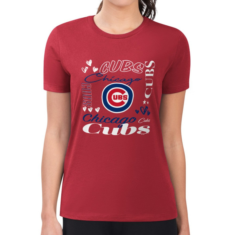 Red Chicago Cubs G-III 4Her by Carl Banks Women's Super-Slim Fit Lightweight Collage Team Graphic Crew Neck T-Shirt