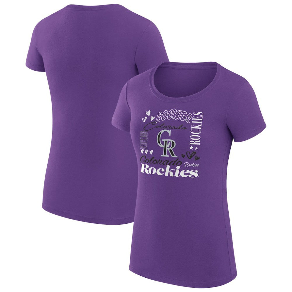 Purple Colorado Rockies G-III 4Her by Carl Banks Women's Super-Slim Fit Lightweight Collage Team Graphic Crew Neck T-Shirt