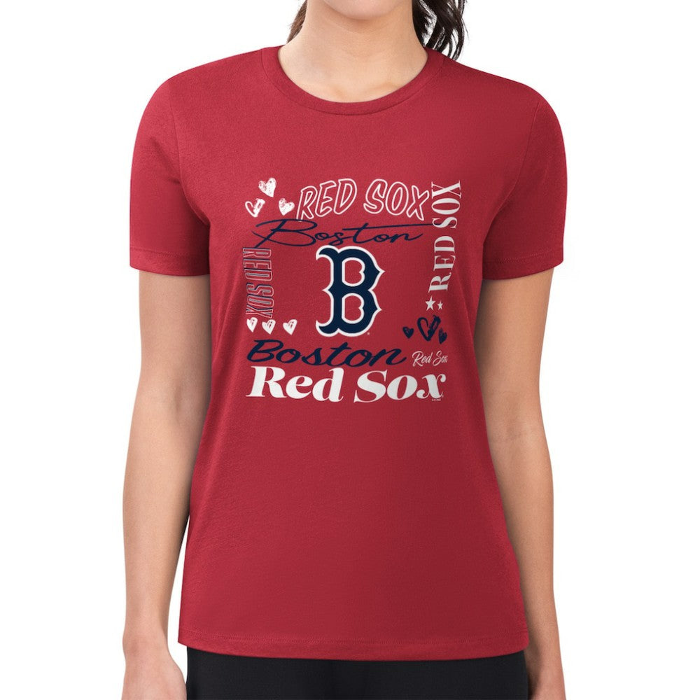 Red Boston Red Sox G-III 4Her by Carl Banks Women's Super-Slim Fit Lightweight Collage Team Graphic Crew Neck T-Shirt