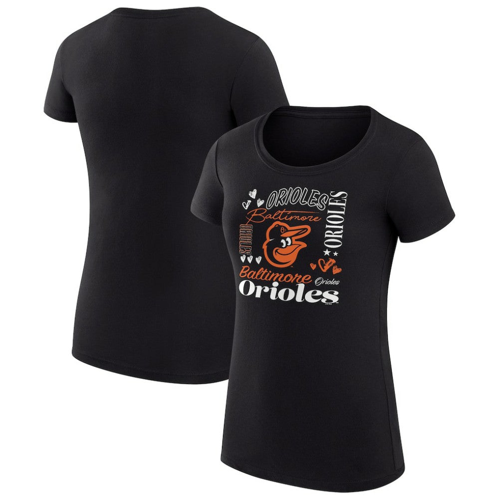 Black Baltimore Orioles G-III 4Her by Carl Banks Women's Super-Slim Fit Lightweight Collage Team Graphic Crew Neck T-Shirt