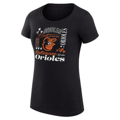 Black Baltimore Orioles G-III 4Her by Carl Banks Women's Super-Slim Fit Lightweight Collage Team Graphic Crew Neck T-Shirt