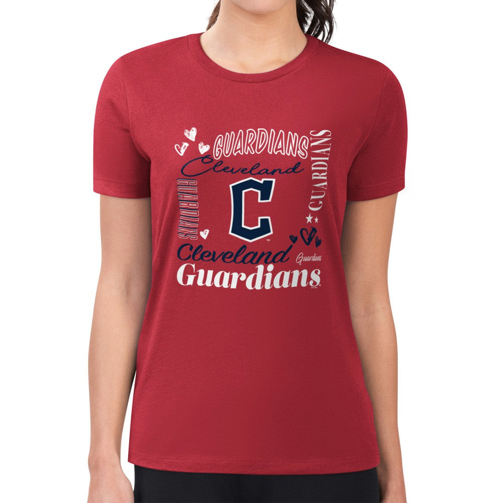 Red Cleveland Guardians G-III 4Her by Carl Banks Women's Super-Slim Fit Lightweight Collage Team Graphic Crew Neck T-Shirt