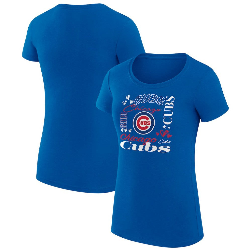 Royal Chicago Cubs G-III 4Her by Carl Banks Women's Super-Slim Fit Lightweight Collage Team Graphic Crew Neck T-Shirt
