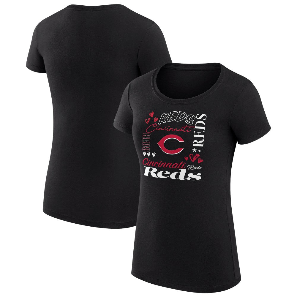Black Cincinnati Reds G-III 4Her by Carl Banks Women's Super-Slim Fit Lightweight Collage Team Graphic Crew Neck T-Shirt