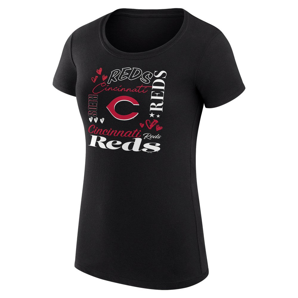 Black Cincinnati Reds G-III 4Her by Carl Banks Women's Super-Slim Fit Lightweight Collage Team Graphic Crew Neck T-Shirt