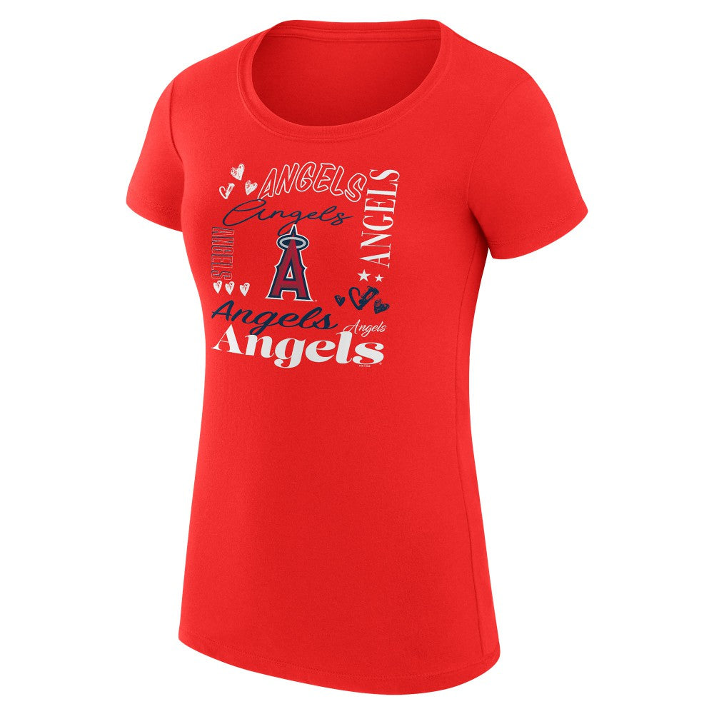 Red Los Angeles Angels G-III 4Her by Carl Banks Women's Super-Slim Fit Lightweight Collage Team Graphic Crew Neck T-Shirt